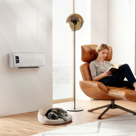 Calefactor Eléctrico de Pared 2000W con 3 Modos Pantalla LED Termostato Temporizador y Oscilación Blanco (1/5)