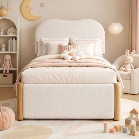 Cama nido 90x200 cm de tela de peluche blanca, ahorra espacio, sin colchón FloraGrace (1/5)