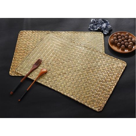 4er-Set Platzsets aus natürlichem Seegras, 43 x 30 cm – Rechteckig, geflochtenes Rattan – Leicht zu reinigen – Für Ess-/Couchtisch – Crezuo