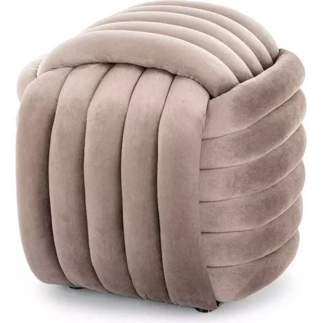 Pouf matelassé en velours beige, design compact et moderne MOLIAR (1/3)