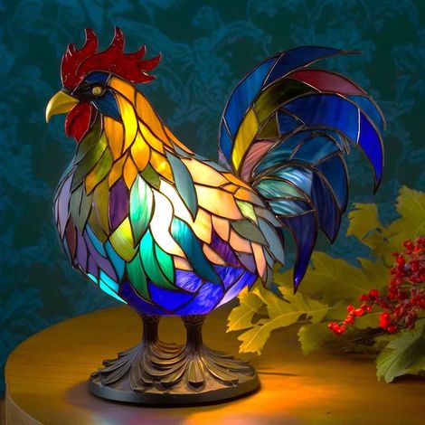 Lampe De Table Animaux - Abat-jour En Verre Coloré Soudé Au Cuivre - Décoration Intérieure Style Rétro Pour Chambre Salon - 1 Pièce (1/4)