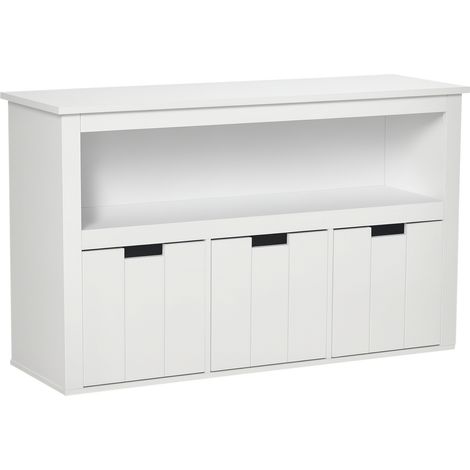 Buffet salon 3 tiroirs coulissants et étagères ouvertes pour livres/jouets, 102x33x61,5 cm, blanc (1/5)
