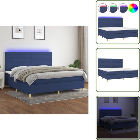 Boxspringbett mit Matratze & LED Blau 200x200 cm Stoff - Boxspringbett - Doppelbett - Schlafsofa - Bettauflage - Lattenrost (1/5)