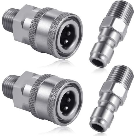 4 Pièces Coupleur de Nettoyeur Haute Pression, NPT 1/4 Pouce Connecteur Rapide en Acier Inoxydable Mâle Femelle (Filetage Externe) (1/5)