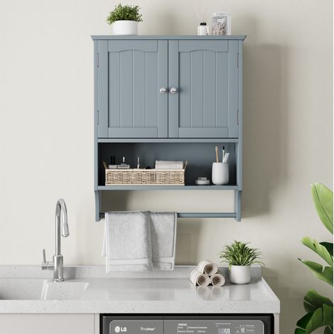 Mueble de baño mural 56,8x19x70 cm MDF gris claro con toallero – MEUBLIV (1/5)