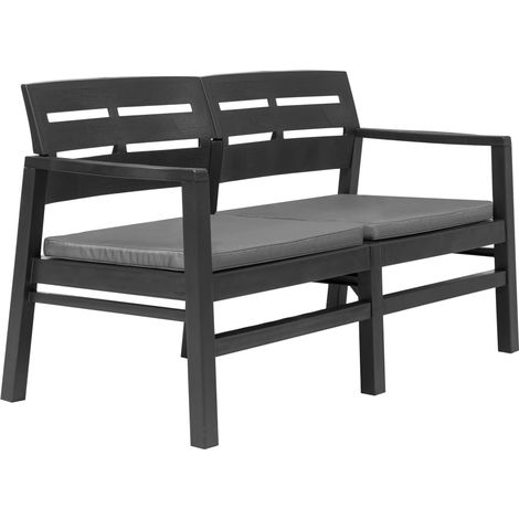 2-Sitzer-Gartenbank mit Kissen Anthrazit 133 cm Kunststoff