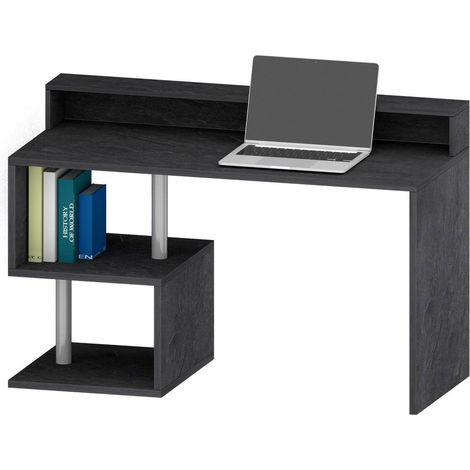Dmora - Schreibtisch Silvestro, linearer Schreibtisch mit Ablagefächern, Mehrzweck-Büroschreibtisch mit Platte, 140x60h93 cm, Schiefer