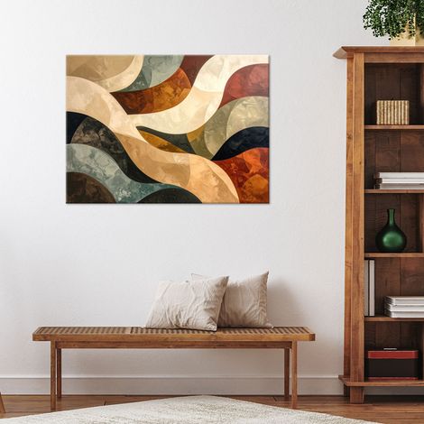 Wandbild Wellenförmige Abstraktion moderne Dekoration in Beige- Grün- und Brauntönen 60x40 (1/4)
