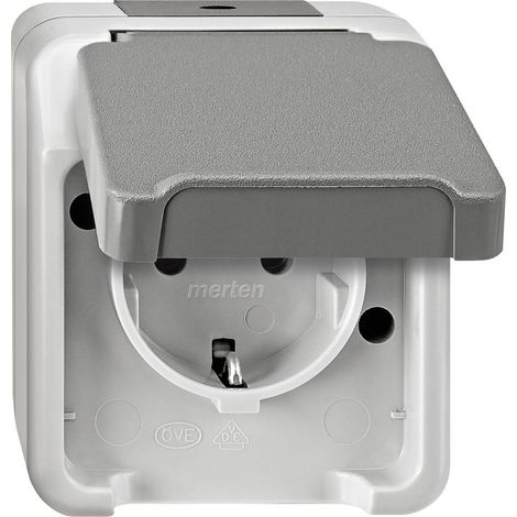 Prise 2P+T avec clapet Merten 4074945 AQUASTAR gris clair (1/2)