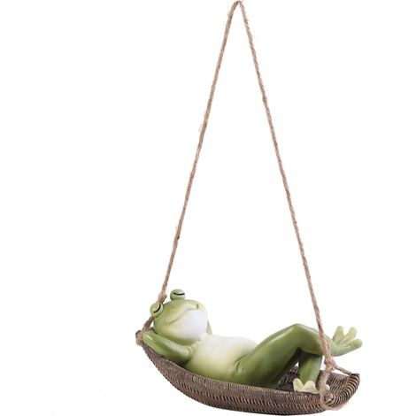 Balançoire Suspendue en Résine Grenouille Verte, Décoration de Jardin Extérieur Légère et Réaliste, Ornement Suspendu Artisanal pour Terrasse et Patio, Accessoire Décoratif Solide (1/5)
