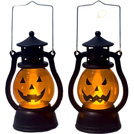 Lanternes citrouille d'Halloween avec LED clignotante, portables, vintage, à tenir à la main pour la décoration intérieure et extérieure, orange, lot de 2 (1/5)