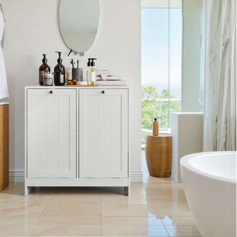 MEUBLIV meuble à linge blanc 66x33x68 cm – 2 paniers amovibles, meuble de rangement (1/5)