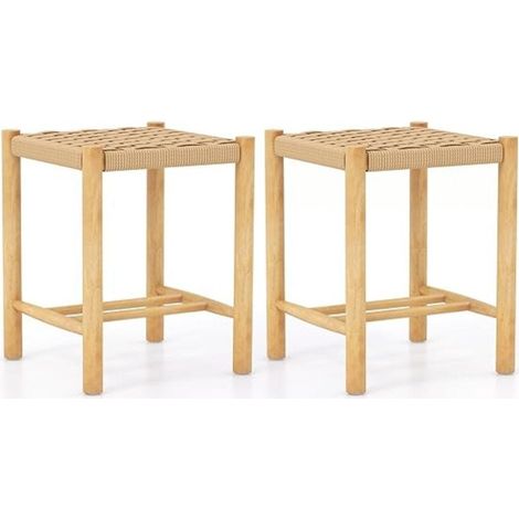 Esszimmerhocker set rahmen aus gummibaumholz sitz aus geflochtenem papier 36 x 36 x 45 cm
