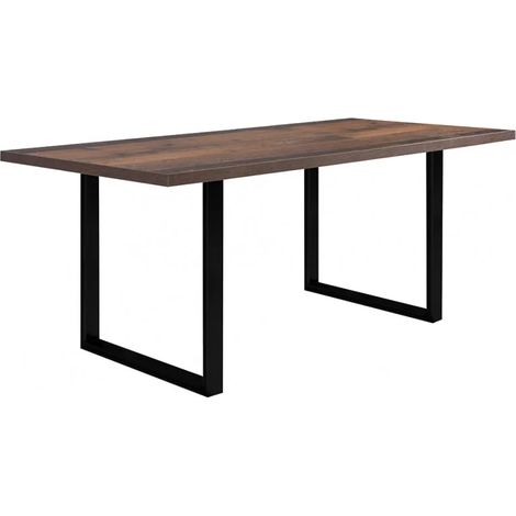 Table de repas 180 cm décor bois vintage pieds métal noir - MARNE 02 (1/5)