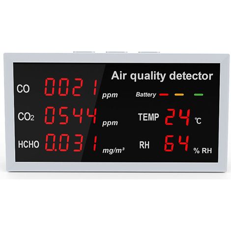 Détecteur multifonction 5 en 1 avec affichage LED CO CO2 HCHO Surveillance de la température et de l'humidité Détecteur de qualité de l'air à détection rapide de haute précision pour la maison, (1/5)
