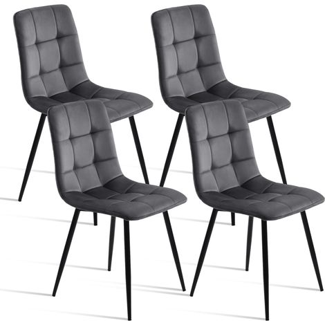 Set di 4 sedie da pranzo, velluto, gambe in metallo, stile scandinavo, sedia da toeletta - Grigio