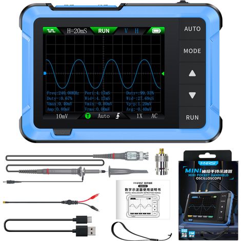 Oscilloscope numérique portable FNIRSI DSO510 + générateur de signaux 48 MS/s 10 MHz, compact et multifonction.