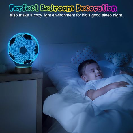 KLVGTIFS PU - Cadeaux de football pour garçons, cadeaux de Pâques pour enfants et adolescents, lampe de nuit à illusion 3D, veilleuse de football pour chambre d'enfant, 16 couleurs changeantes