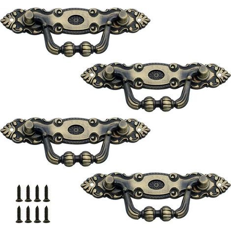 4 Pcs Poignee Tiroir Ancienne Zinc Poignée de Tiroir en Bronze Bronze Poignée Meuble Vintage Décoration Poignée de Porte Rétro Avec Vis pour Porte de Meuble Armoire Tiroir(10536mm)——, (1/5)