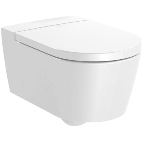 Cuvette WC suspendu sans bride ROCA Inspira blanc brillant avec abattant frein de chute