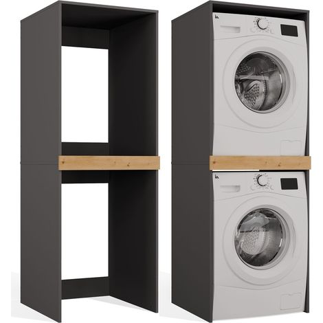 Pola twin - meuble de salle de bain pour lave-linge et sèche-linge - 64x180x64 cm - anthracite chêne artisan (1/5)