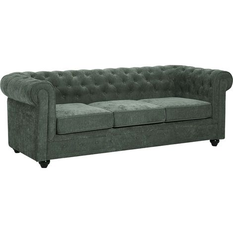 Divano 3 posti in tessuto verde CHESTERFIELD (1/5)
