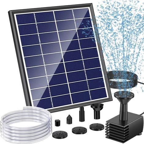 Fontaine solaire d'extérieur 6 W pour bain d'oiseaux, avec tuyau de 1,5 m et 5 buses, fontaine à eau solaire DIY pour jardin, petits étangs, aquariums (1/5)