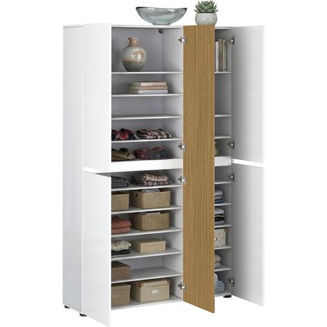 Armario Multiusos Grande Palasio, 20 Estantes, Cajones Made in Italy, 24 Compartimentos, 120x200h cm Blanco Brillante