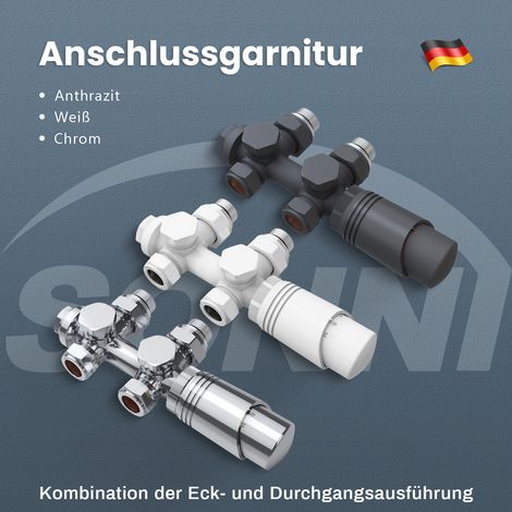 SONNI Heizkörper Multiblock Anschlussgarnitur Hahnblock Ventil Thermostat,Mittelanschluss 1/2",Eck-und Durchgangsform Chrom