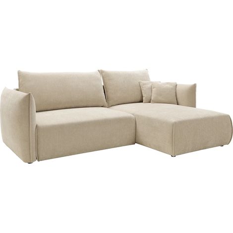 Divano letto angolare destro in tessuto testurizzato beige - CARISU (1/5)