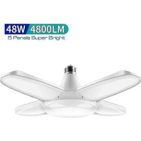 Éclairage industriel LED E27 pour garage, atelier ou entrepôt : 4 pales de ventilateur réglables et déformables (couleur : blanc chaud) (1/5)