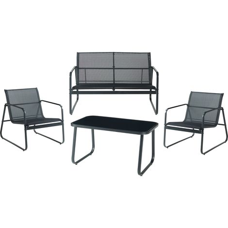 Ensemble de meubles de jardin salon 4 pièces acier noir (1/5)