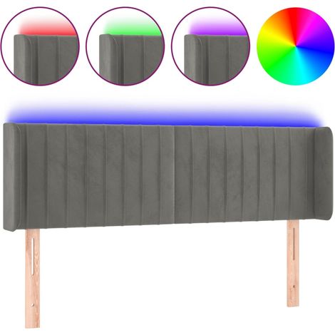Testiera Testata del letto Grigio Chiaro a LED 147x16x78/88 cm in Velluto (1/4)