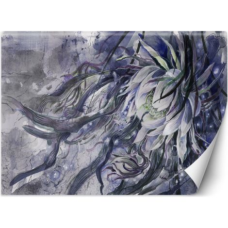 Fototapete Handbemalt Seerose Blumen Pflanzen Viollet Blau Lila 100x70 cm