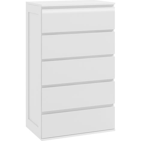 Armoire rangement 5 tiroirs grande commode chemins métalliques poignées rainures, blanc, marque ChiMi (1/5)