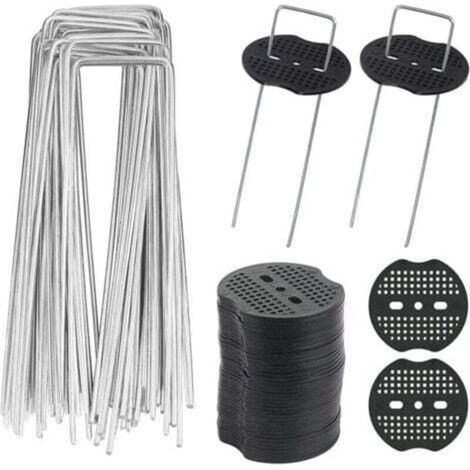 ZVD-40pcs Piquets de Jardin en U avec 40 Rondelles Piquet Fixation Toile Paillage Piquets en Métal pour Jardinage Fixer Bâche Anti-Mauvaises Herbes-- (1/4)