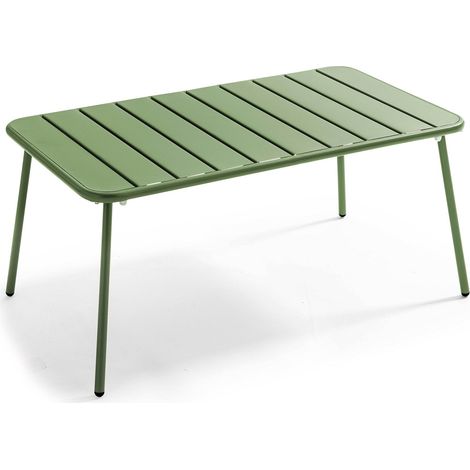 Oviala – Table basse de jardin rectangulaire en acier thermolaqué – Résistante aux UV et à l'humidité – Plateau ajouré pour évacuation rapide des eaux – 90x50x40 cm