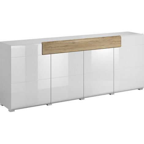 Cómoda Torsone 102, Blanco + Blanco brillante + Roble sanremo, Con cajones y puertas, Número de cajones: 0, 84x208x40cm (1/3)