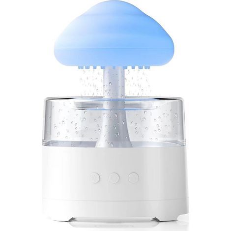 450 ml (Weiß) Luftbefeuchter mit Regeneffekt, ätherischen Ölen, Pilzlampe, Regenwolke, 7 mehrfarbigen LEDs, leiser Betrieb für Schlafzimmer, Büro und Zuhause (1/5)
