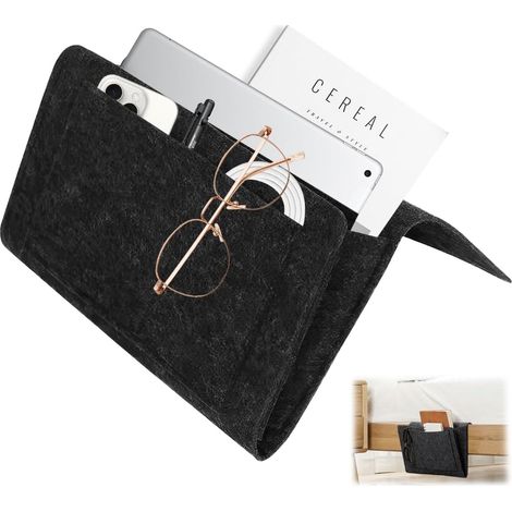 Sac de rangement suspendu en feutre, organisateur de lit 32 cm x 22 cm, organisateur de lit ou de canapé à plusieurs compartiments, organisateur de lit bébé pour livres, magazines, ordinateurs portabl (1/5)