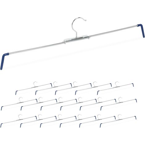 Relaxdays Trouser Hangers, Set of 18, Anti-Slip, for Pants & Skirts, Tension, Adjustable Width 30-51.5 cm, Silver/Blue