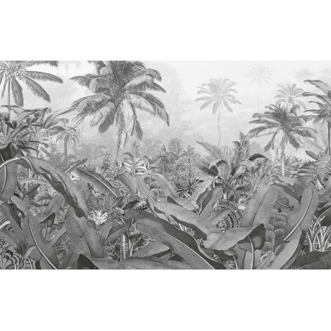 Papier peint panoramique minimaliste noir et blanc – Motif urbain Amazonia – Pose facile – Finition résistante – Pour salon, chambre, bureau – Komar (1/5)