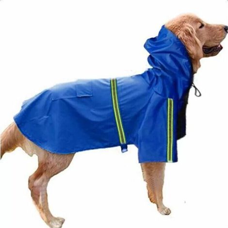 Waterproof dog rain jacket, size L, blue – Hood and reflectors for safety – Adjustable Velcro design – Protection against rain and dirt (1/5)