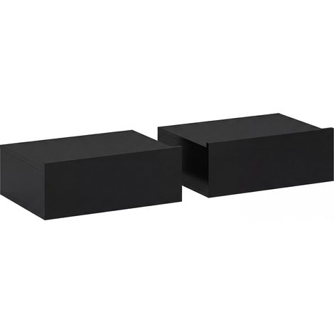 Set di 2 Comodini Sospesi Moderni 40x30x15 cm con Cassetto in Legno Nero (1/5)