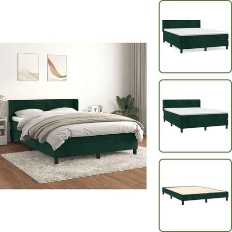 Letto con materasso morbido - vidaXL Giroletto a Molle con Materasso Verde Scuro 140x190 cm Velluto - Letto con velluto