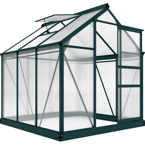 Gewächshaus aus Polycarbonat, 190 x 192 x 201 cm, UV-beständig 30+, verstärktes Fundament, dunkelgrüne Dachrinne