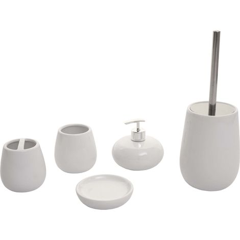 [NEUWERTIG] 5-teiliges Badset HHG-682, WC-Garnitur Badezimmerset Badaccessoires, Keramik weiß