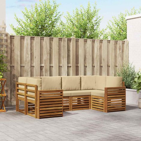 Ecksofa Set mit Kissen 6 pcs Natur und Beige Massivholz Akazie (1/5)