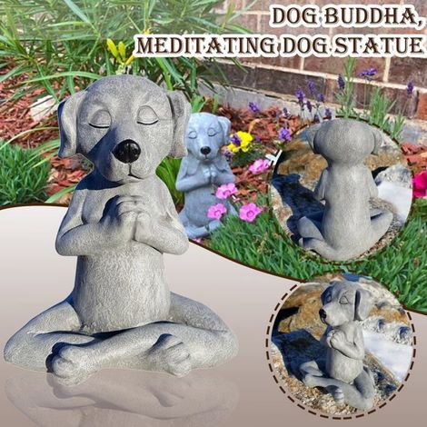 1 Statue de Bouddha chien, méditation zen en résine grise, décoration jardin extérieur et espace yoga
