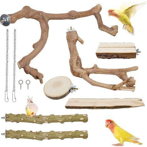 7 x Natural Perches for Birds, 5 Types Bird Perch Toy Parrot, Wood Feet Perches for Cage Accessories for Birds Canary Parakeet (1/5)